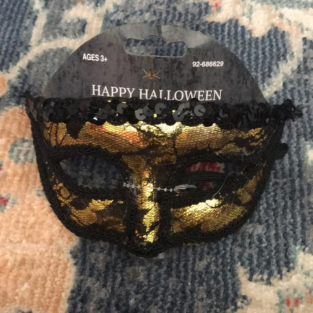 Gold and Black Sequins and Lace Masquerade Mask